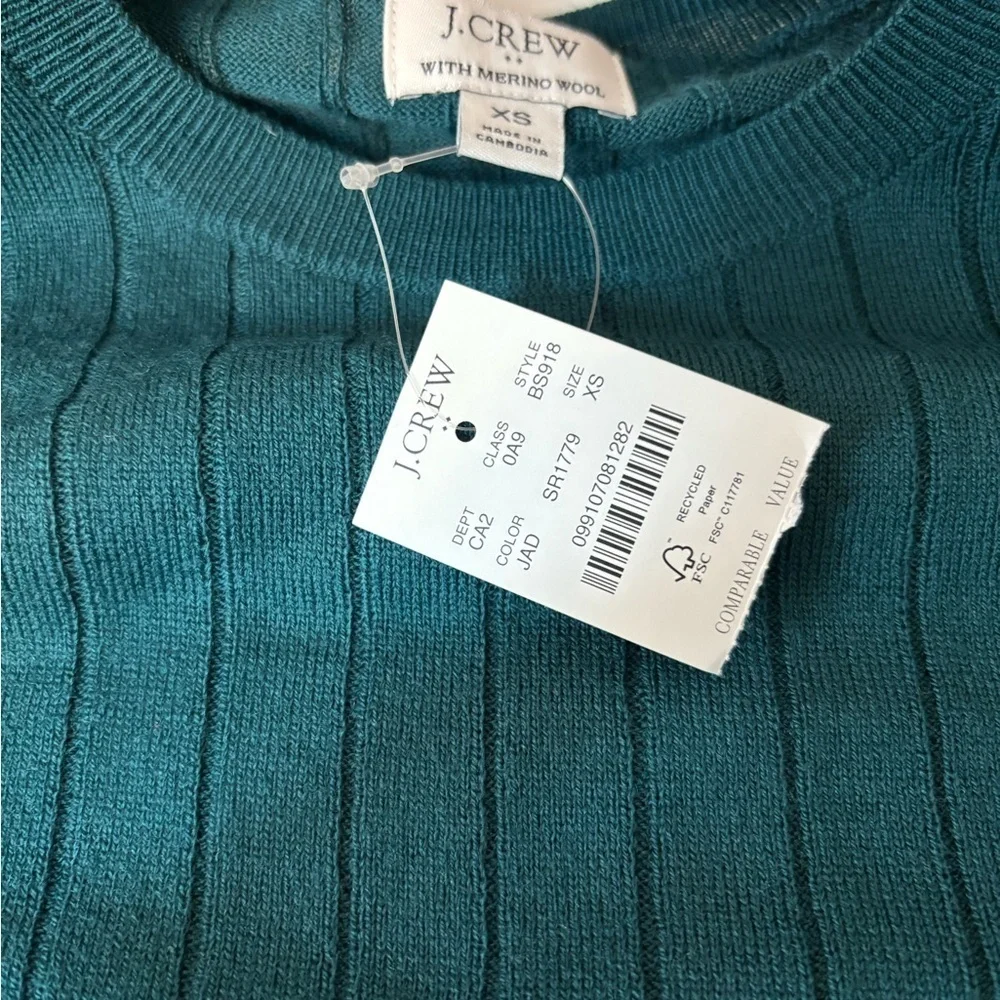 J. Crew Teal Ribbed Merino Wool Sweater